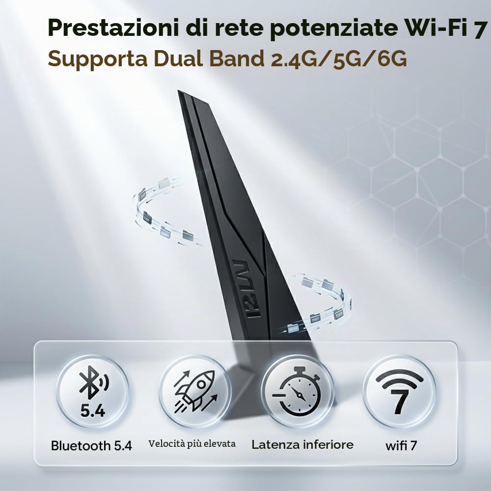 Antenna ad alto guadagno 9DBI WiFi 7 6e Base Magnetica con Nuova Interfaccia per MSI X870 B850 Z890 Scheda Madre Sostituibile Dual Band Connettore EZ Wi-Fi 7 Antenne per Gaming PC Desktop Computer