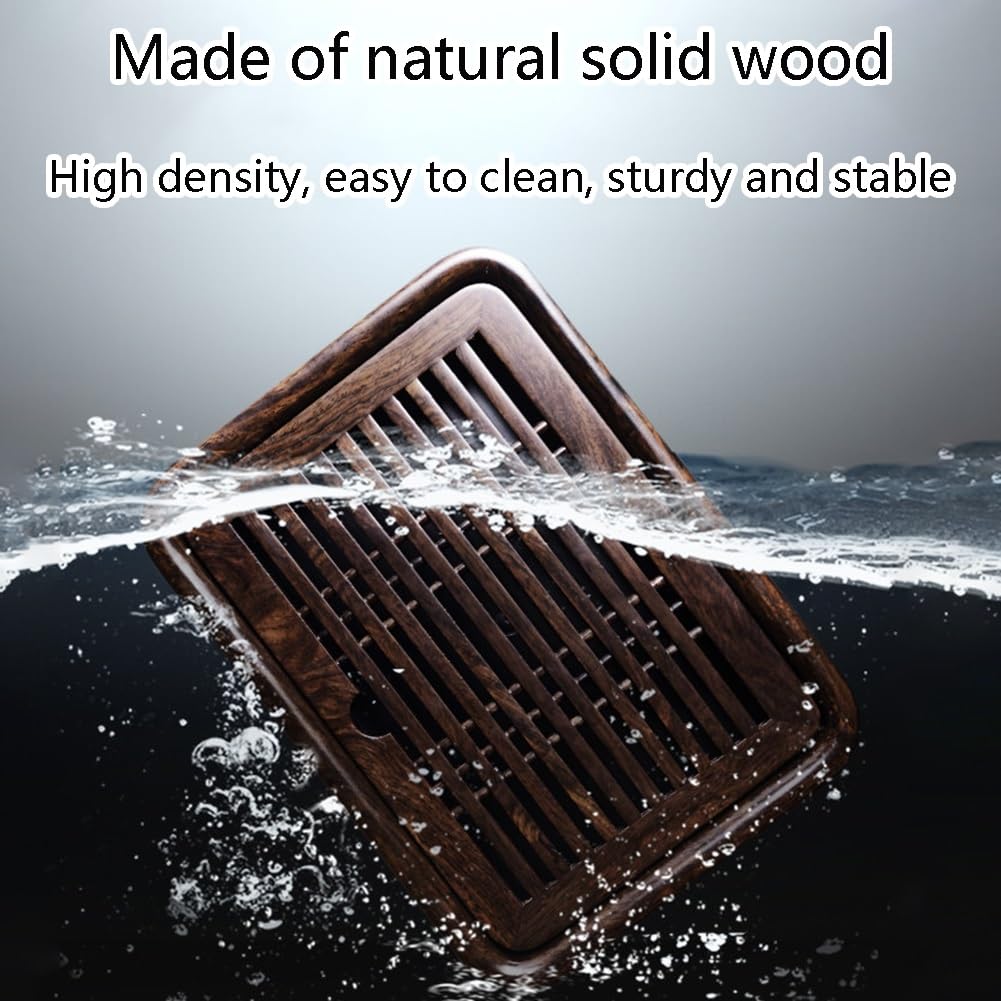 Teetablett aus Holz mit Wasserablauf für Zuhause, Büro, Teezeremonie, hitzebeständiger Tee-Serviertisch