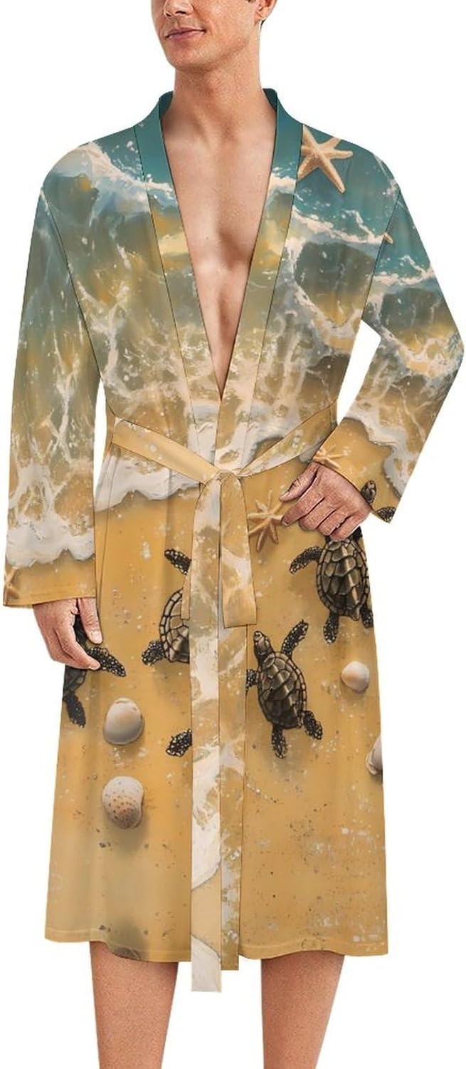 Turtle Beach Mens Robe Long Bathrobe for Women Bath Robes Lightweight Soft Printed Sleepwear