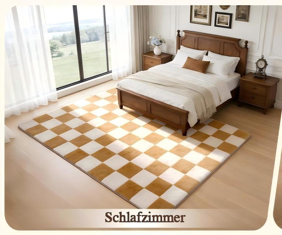 WohnzimmerTeppich Mit Karomuster, Kurzflor, 120X170cm, Beige und Gelb – Ansicht 6