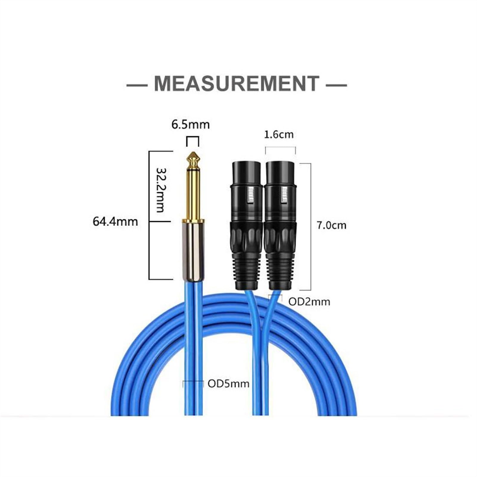 Cables para instrumentos Cable De TS Jack De 1/4 De Pulgada A 2 XLR Hembra Para Amplificador De Guitarra Cable OFC De 6,35 Mm A 3 Pines Duales(150cm)