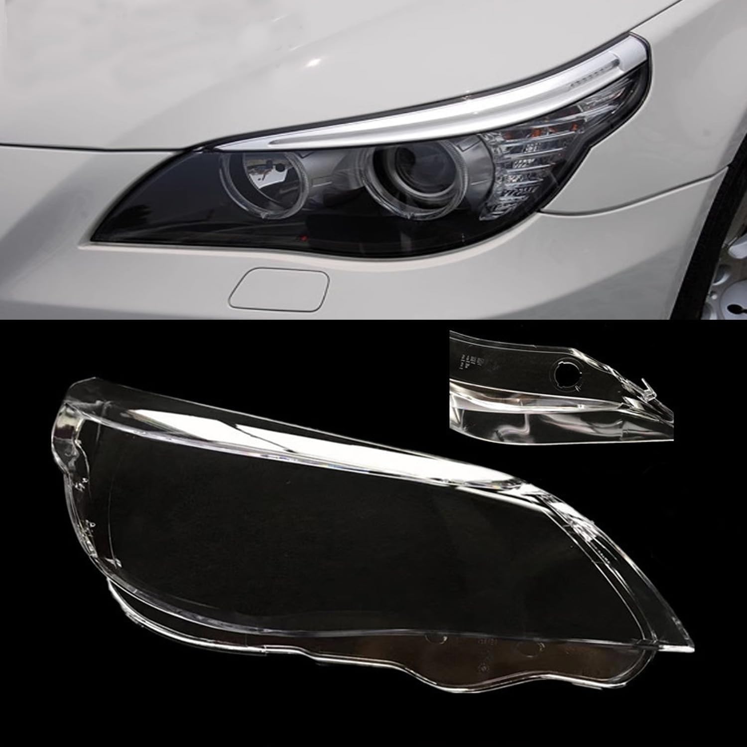 Transparent Automotive Headlight Covers Shell,Car Headlight Lens Cover Shell,Auto Headlamp Shell,for 5 Series E60 E61 520 523 525 530i 2004-2010 With Hole,Left
