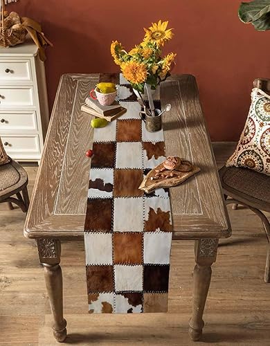 Miniatura 4 de Pañuelos de cuero de vaca estilo occidental, estilo vintage, empalme, cuadrícula, camino de mesa, bufandas, 13 x 48 pulgadas, antideslizante,
