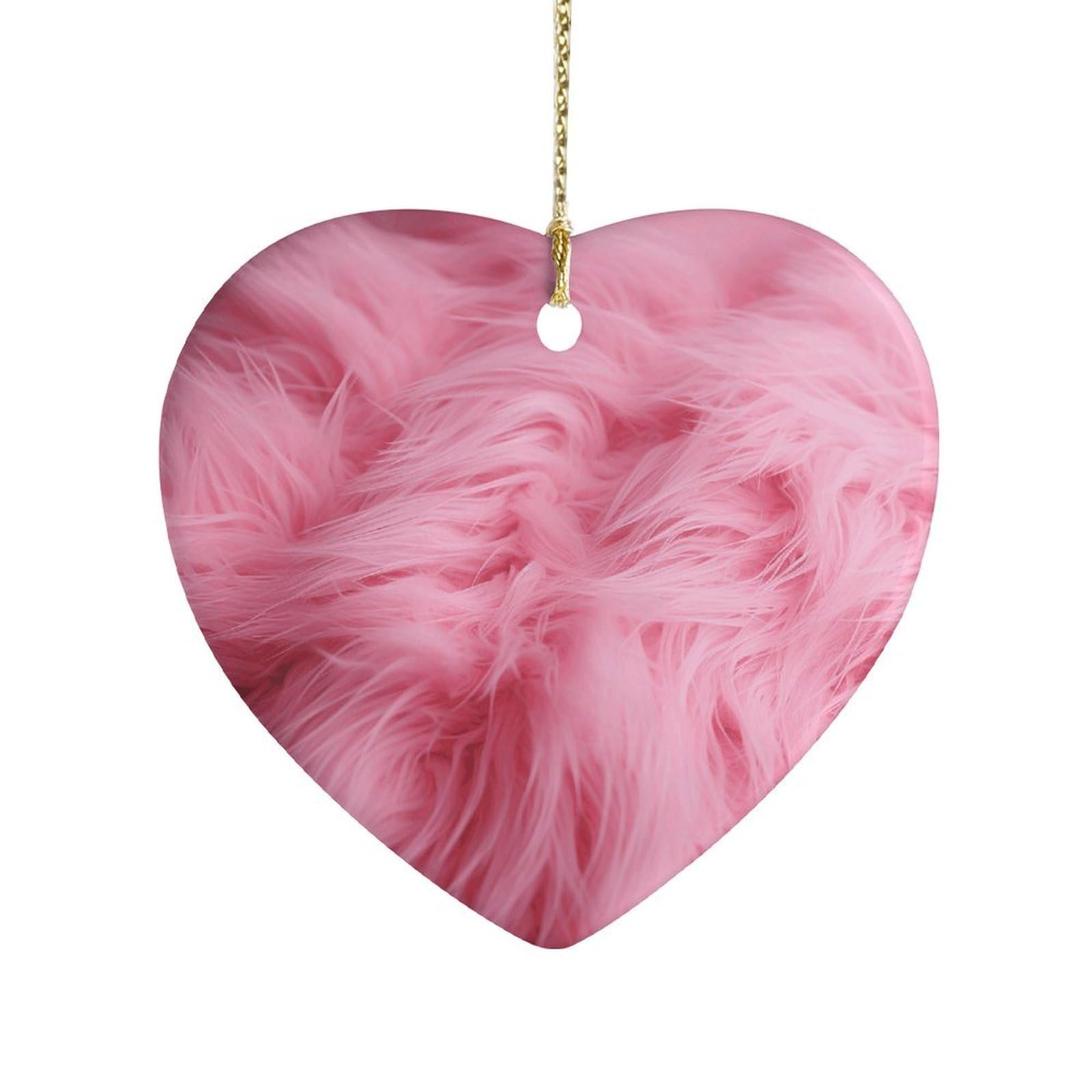 Fekiloot Style Pink Fluffy Fur Pattern Ceramic Ornament Home Decor Keepsake