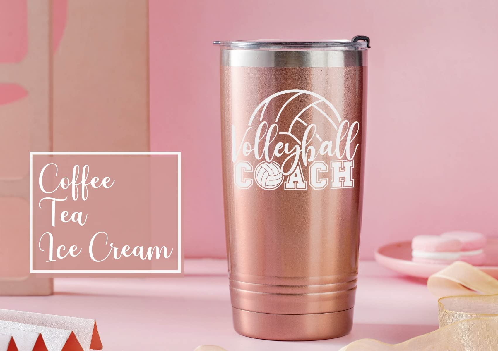 Onebttl Volleyball Coach Gift, Funny Gift Idea for Appreciation, Christmas, Birthday, 20oz Stainless Steel Insulated Travel Mug - RoseGold