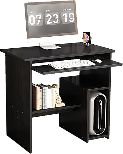 Escritorio pequeño para computadora para oficina en casa, mesa de juegos compacta para computadora de escritorio y portátil, con cajón de Negro