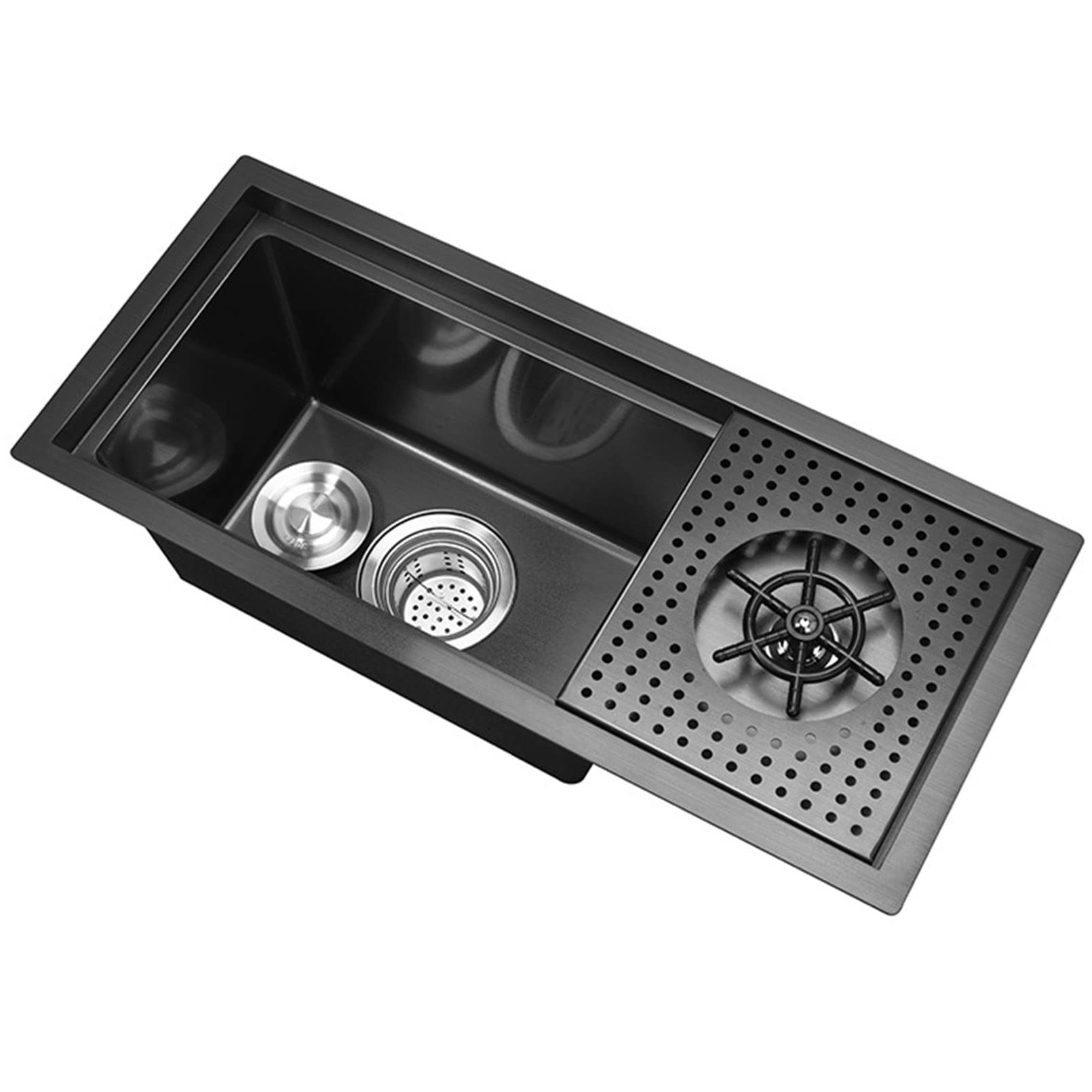 Évier de bar anti-condensation en inox 304 noir avec robinet complet et rince-biberon