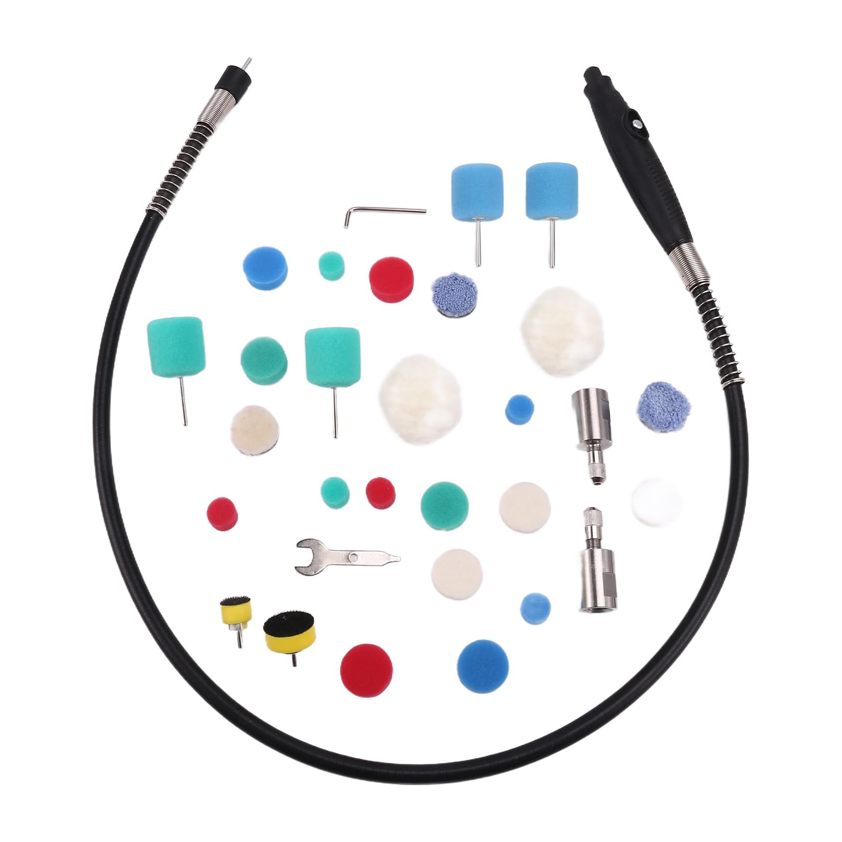 Asyduey 31PCS Mini Buffing Polishing Pads, Mini Detail Polisher Pads, Mini Polisher Tool with 1 Flexible Shaft Attachment