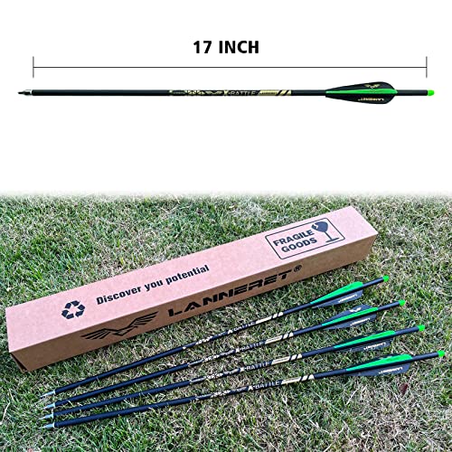 Lanneret Carbon Crossbow Bolts 17Inch Arrows Bolt Crossbolt Fletched 4 Inch Vane with Field Point (Pack of12) Black
