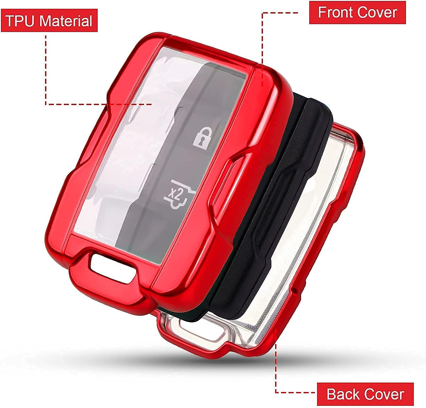 QBUC for Chevy Key Fob Cover Soft TPU Protector Case with Keychain for Chevrolet 2014 - 2021 LT GMC Sierra Canyon Yukon Suburban Tahoe Silverado Colorado (3/4/5/ Button) Key Fob Remote Control