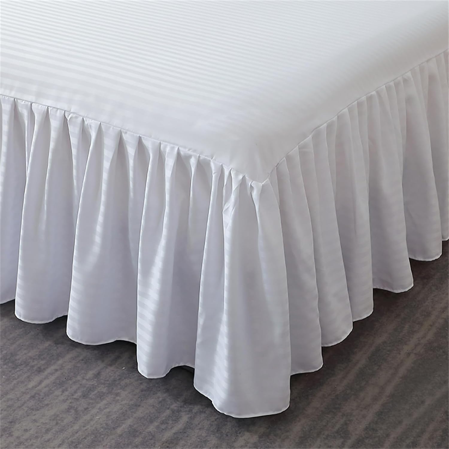 Drap-Housse en Satin Blanc 200x220cm avec Jupe de Lit Matelassée à Volants