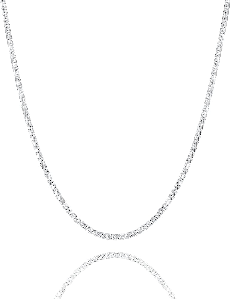 Waitsoul 925 Sterling Silver Wheat Chain Lobster Clasp 2mm Silver