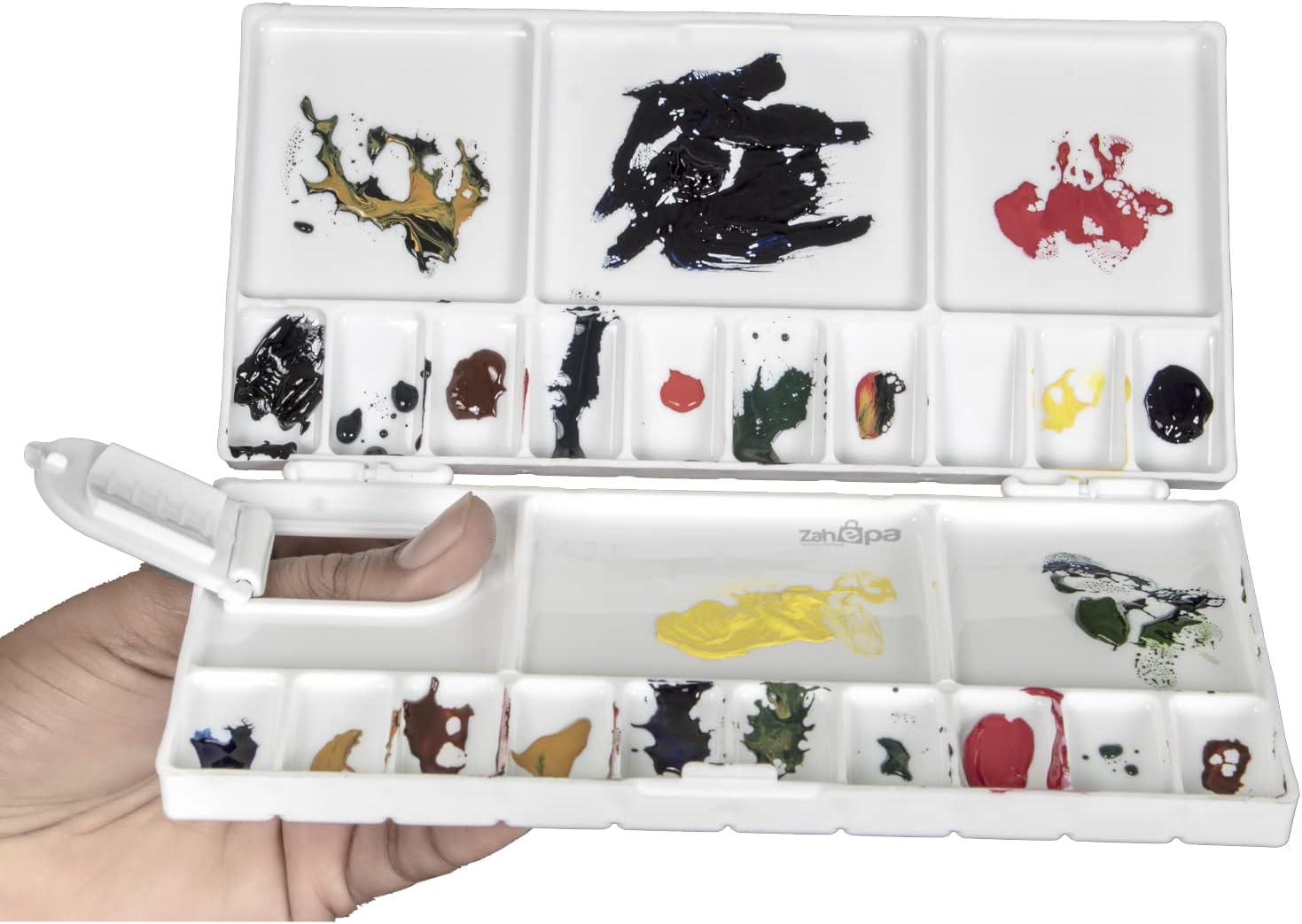 ZAHEPA Rectangle 25 Compartment Colour Palette for Painting, Watercolor Palette for Artists & Kids, Plastic Paint Mixing Tray with Lid, Acrylic & Poster Colour Palettes, Art & Craft Painting Accessory