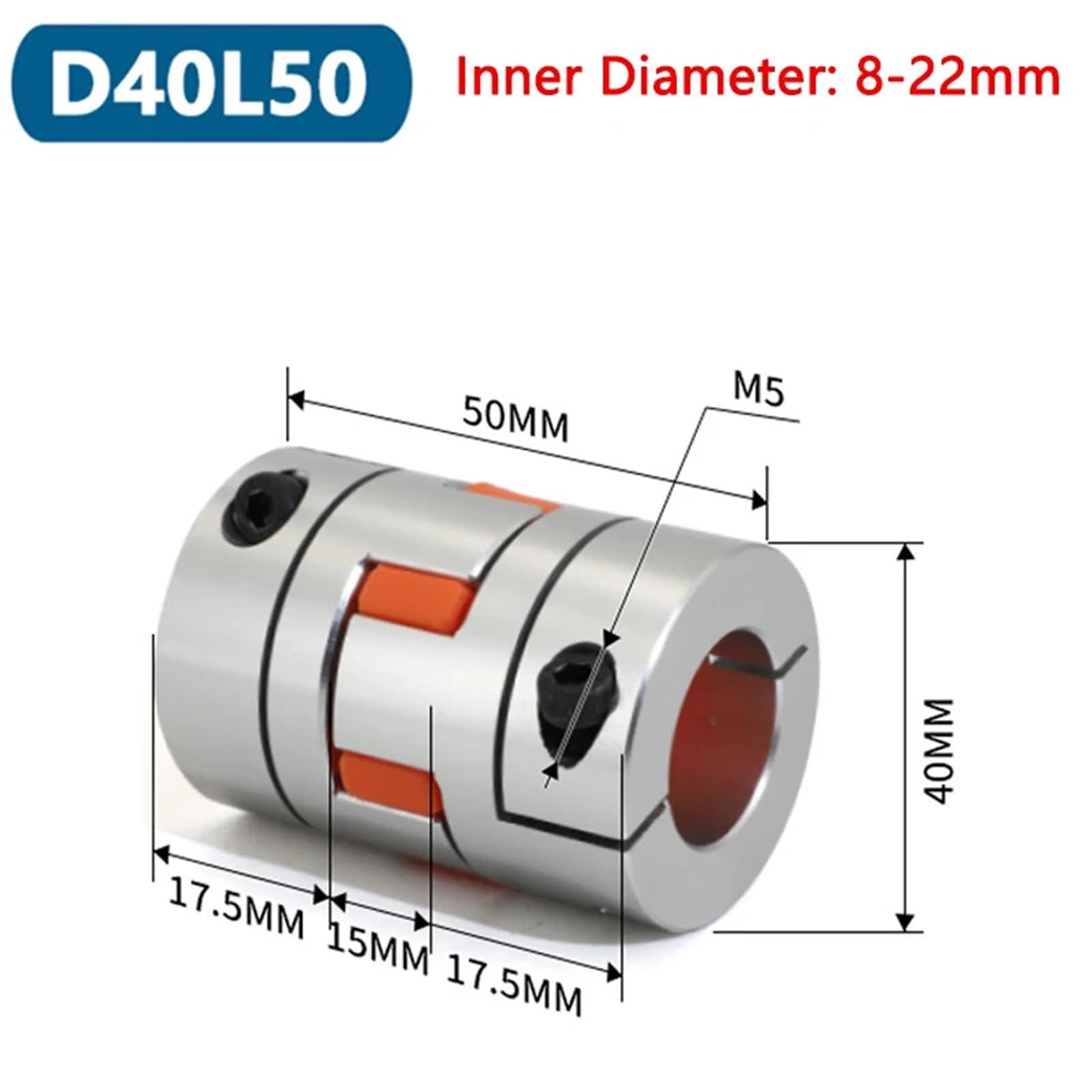 Acoplador D40L50 de aluminio, eje flexible, conector de motor, acoplamientos elásticos CNC, diámetro interior D40 L50: 8-22 mm(9x14)
