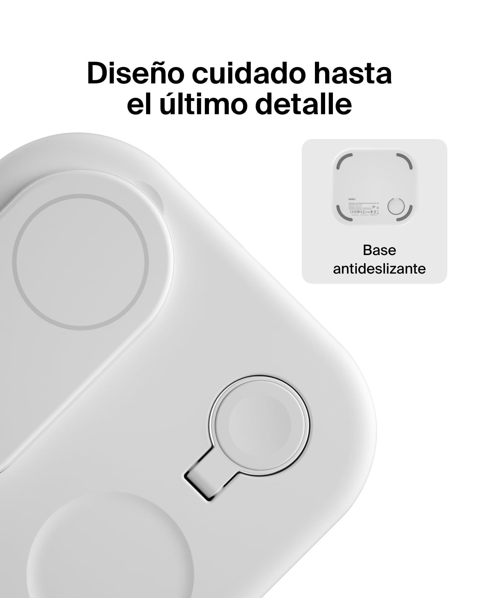 Belkin BoostCharge Cargador Magnético Plegable 3 en 1 con Qi2, 15W, Estación de Carga Rápida Compatible con MagSafe, para iPhone 17, Air, Pixelsnap, Apple Watch, AirPods, Base Antideslizante - Blanco