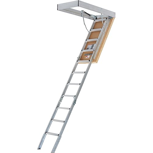 Louisville Ladder 7.8-10.3-Foot Insulated Door Aluminium Attic Ladder 30" x 54" (Rough Opening), 375-Pound Load Capacity, Type IAA, AL3040MG-R10