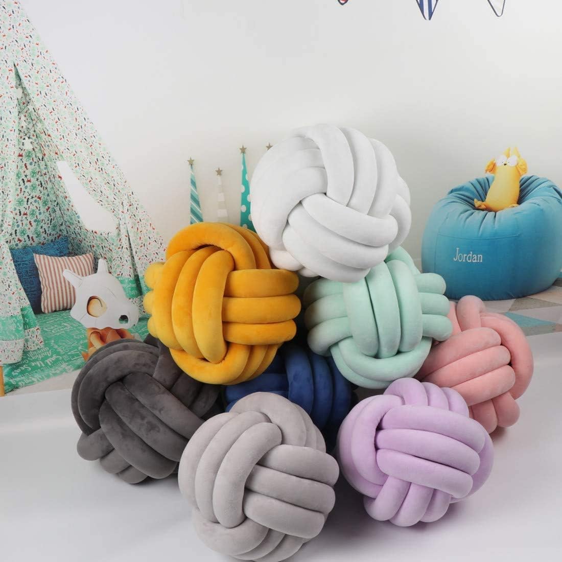 Cyprinus Carpio 3 Strands Handmade Wrinkle Free Knot Ball Pillows, Home Decoration Plush Soft Pillow,Throw Knotted Firmed Lumbar Pillow/Light Pink13.8x13.8Inch (Pack of 1)
