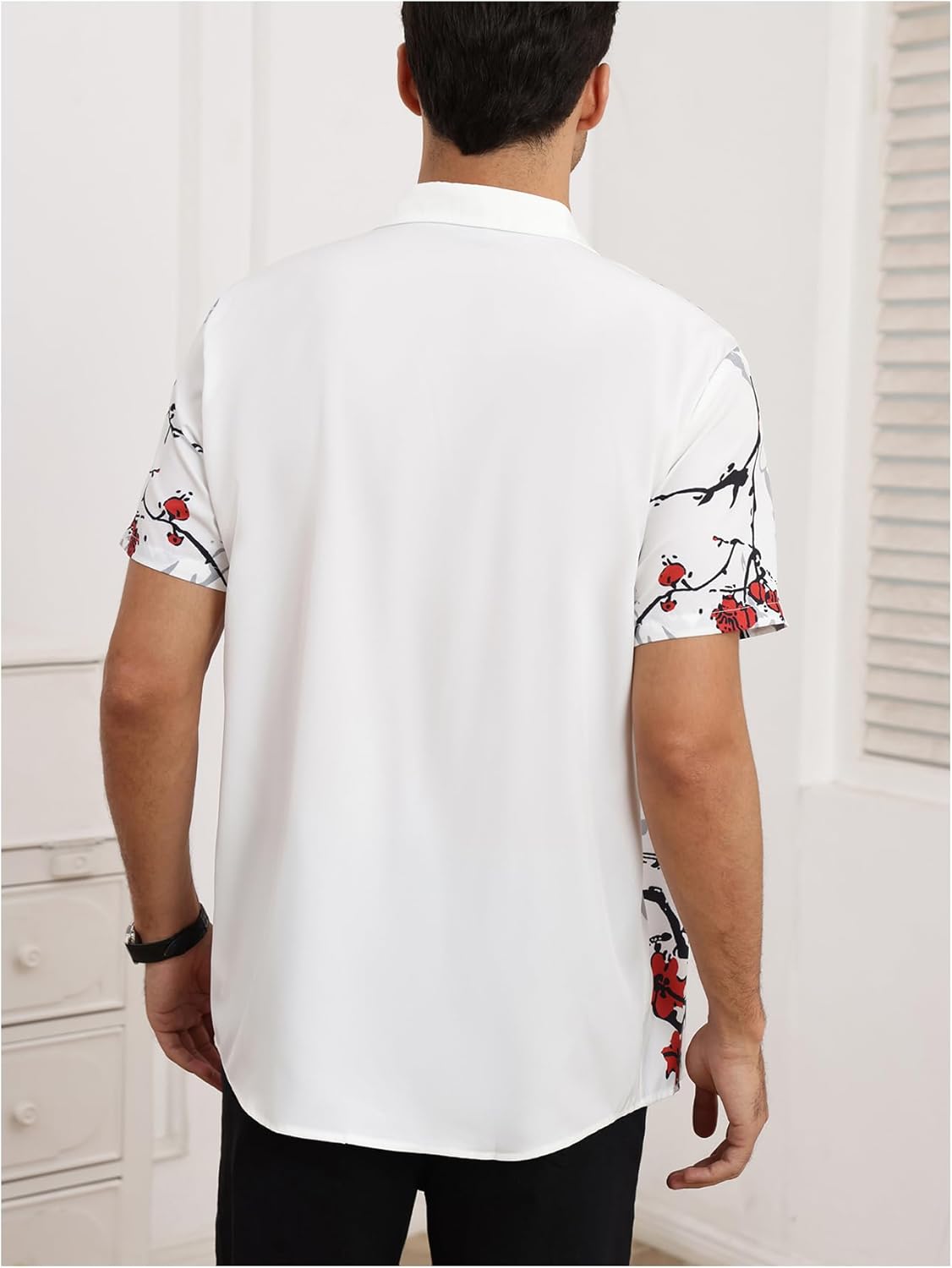 Men's Floral Button Up Shirts Short Sleeve Collared Summer Cool T-Shirt - Image 4