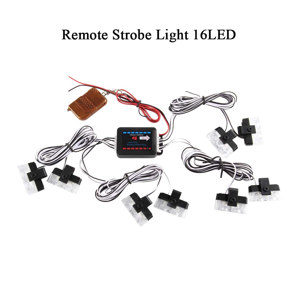 8 en 1 LED luces estroboscópicas de emergencia para camión vehículo advertencia intermitente rejilla guía flash DRL policía coche motocicleta DC12V control remoto inalámbrico (azul y rojo)