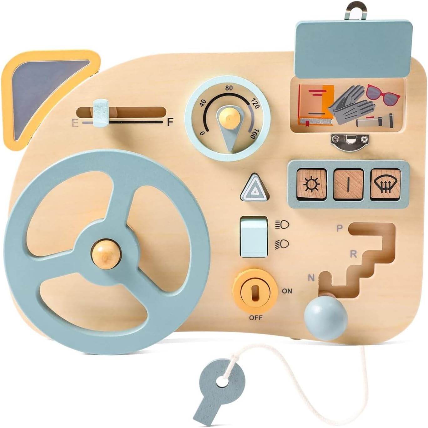 AM ANNA Busy Board for Toddlers, Montessori Steering Wheel Driving Toy, Wooden Sensory Toys, Preschool Learning Activities for Fine Motor Basic Skills Travel Toy for Kids 3-6 Years Old (Driving)