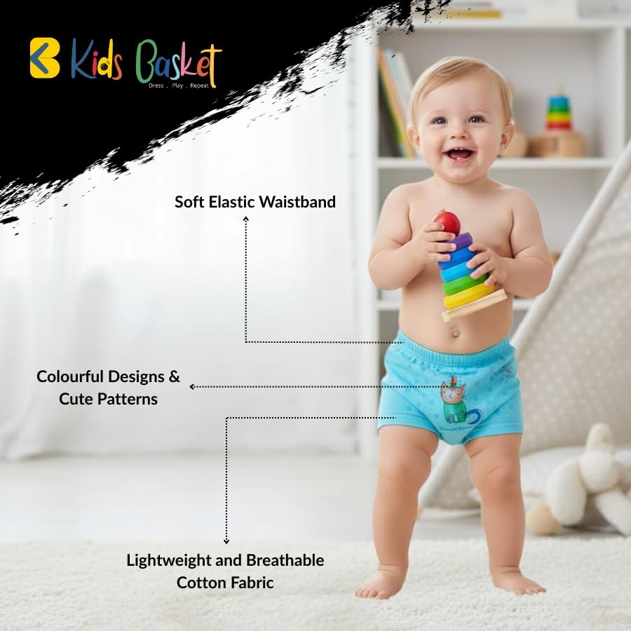 Kids Basket Boys Cotton Underwear | Skin Friendly Fabric | Baby Kids Soft Cotton Briefs Innerwear | Ages 3 Months – 8 Years with Cute Patterns Pack of 10 (Colour & Print May Vary) 3
