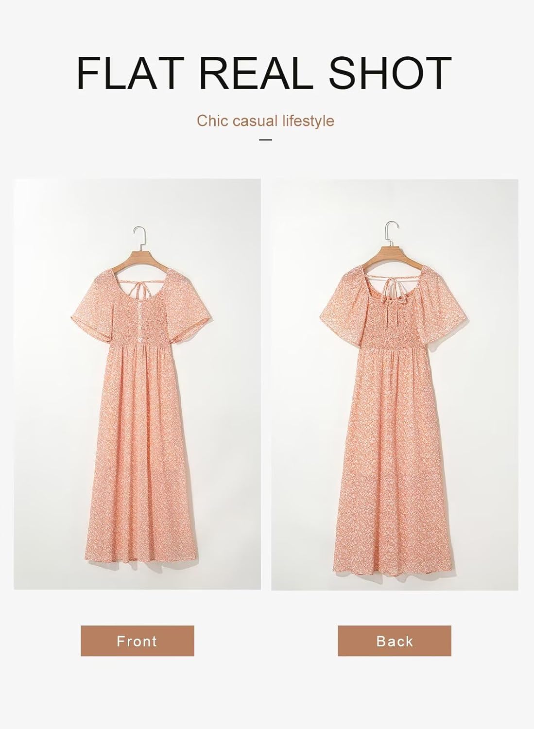 Dokotoo Womens Dresses 2025 Square Neck Tie Backless Summer Dresses Cap Sleeve Floral Buttoned Empire Waist Maxi Dress - Image 4