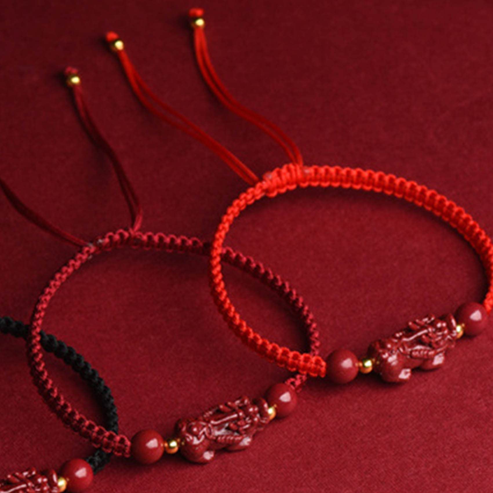 Pulsera Feng Shui/Pulsera Cinabrio Piedra De Cristal Pulsera Ajustable Pulsera De Hilo Pulsera con Amuleto De La Suerte Mujeres Hombres Talismán Atraer Riqueza Fortuna,Negro