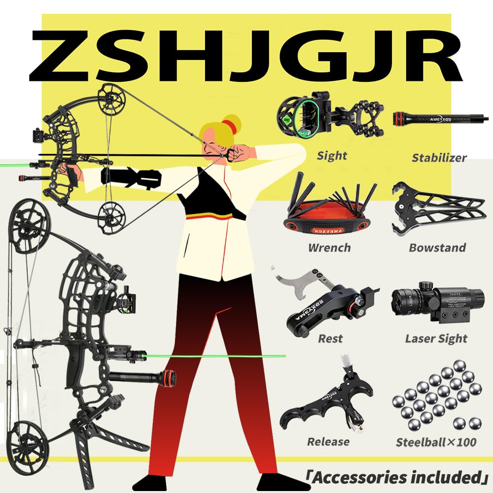 Compound Bogen Set Jagdbogen Erwachsene - 22" Kompakt Achsabstand, 40-65 lbs Einstellbare Zugkraft - Dual-Use für Pfeile & Stahlkugeln - Jäger & Überlebensausrüstung
