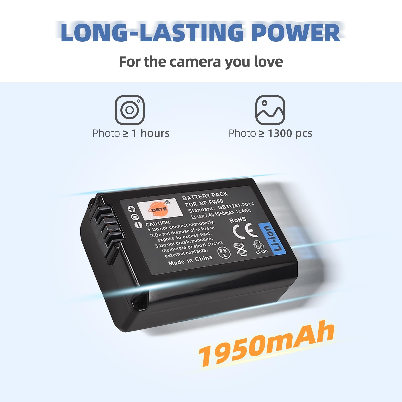 Batteria DSTE NP-FW50 1950mAh Per Sony Alpha, NEX, RX10 E ZV-E10, Con Info - 3