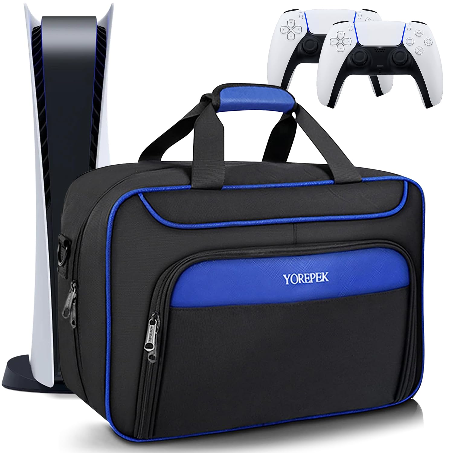 YOREPEK Carrying Case Compatible with PS5, PS5 Pro, Travel Case Suitable for Playstation 5 Discs Digital Edition, Large Capacity Storage bag for Console, Controllers, and Game Accessories, Black Blue YOREPEK Carrying Case Compatible with PS5, PS5 Pro, Travel Case Suitable for Playstation 5 Discs Digital Edition, Large Capacity Storage bag for Console, Controllers, and Game Accessories, Black Blue