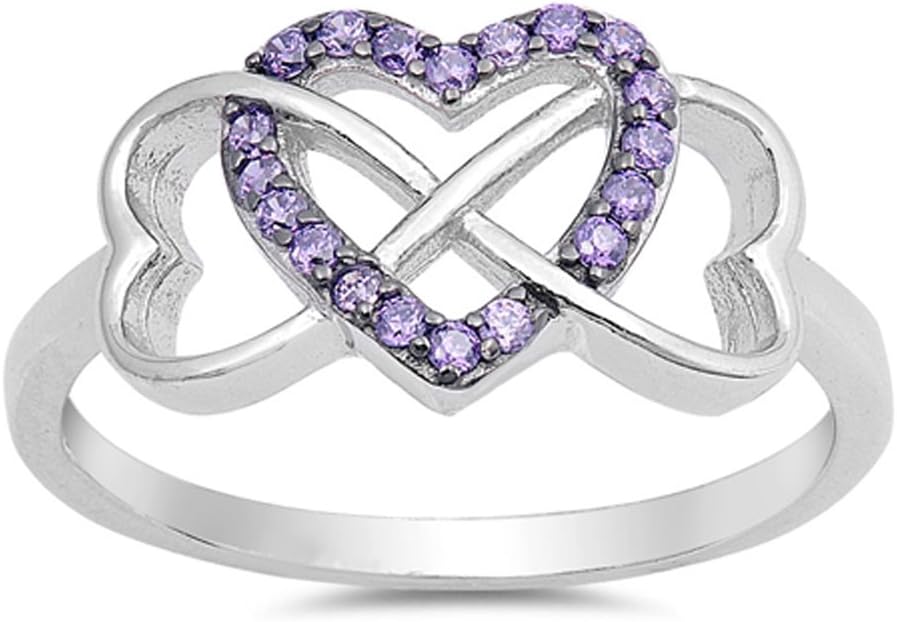 CHOOSE YOUR COLOR Sterling Silver Infinity Heart Promise Ring
