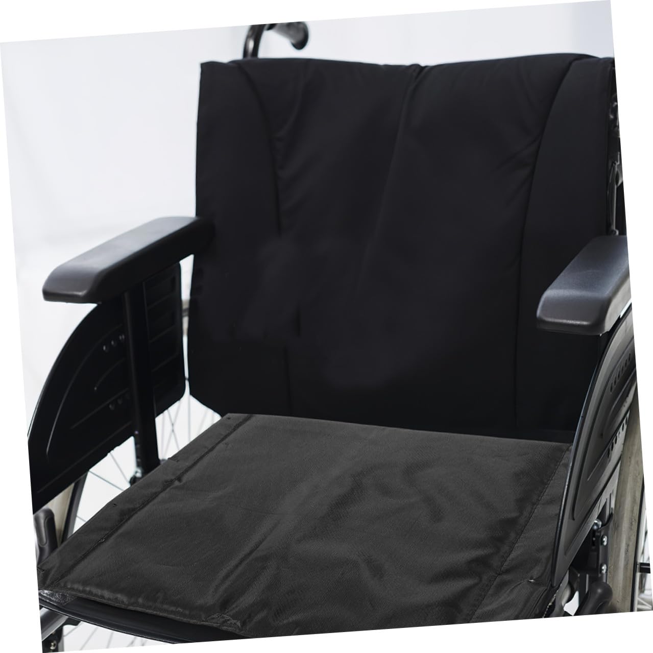 Cojines para Silla de Ruedas 2 Piezas, Asiento y Respaldo de Tela Oxford Negro, Acolchado Grueso Transpirable, Soporte Ergonómico para Movilidad y Uso Diario en Personas Mayores