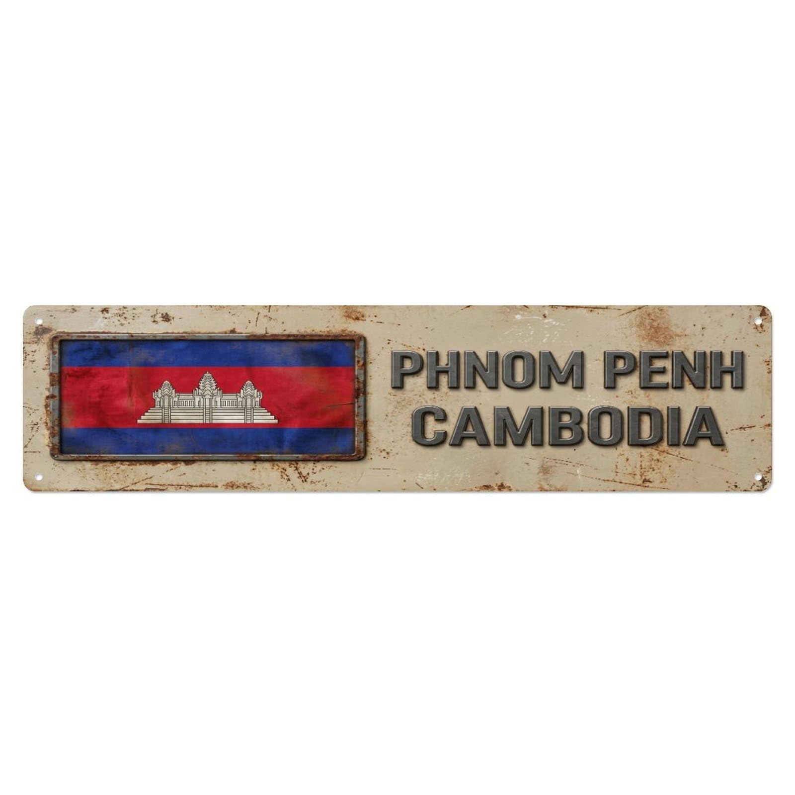 Tgrcjimh Style Metal Tin Sign Vintage Phnom Penh Cambodia Flag Decor Rustic Travel