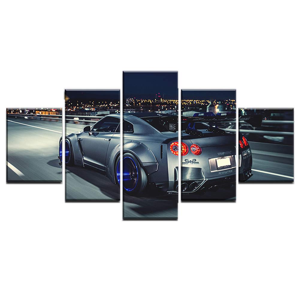 Toile Nissan Skyline GTR gris argent 5 pièces pour créer une ambiance moderne dans votre salon ou cuisine