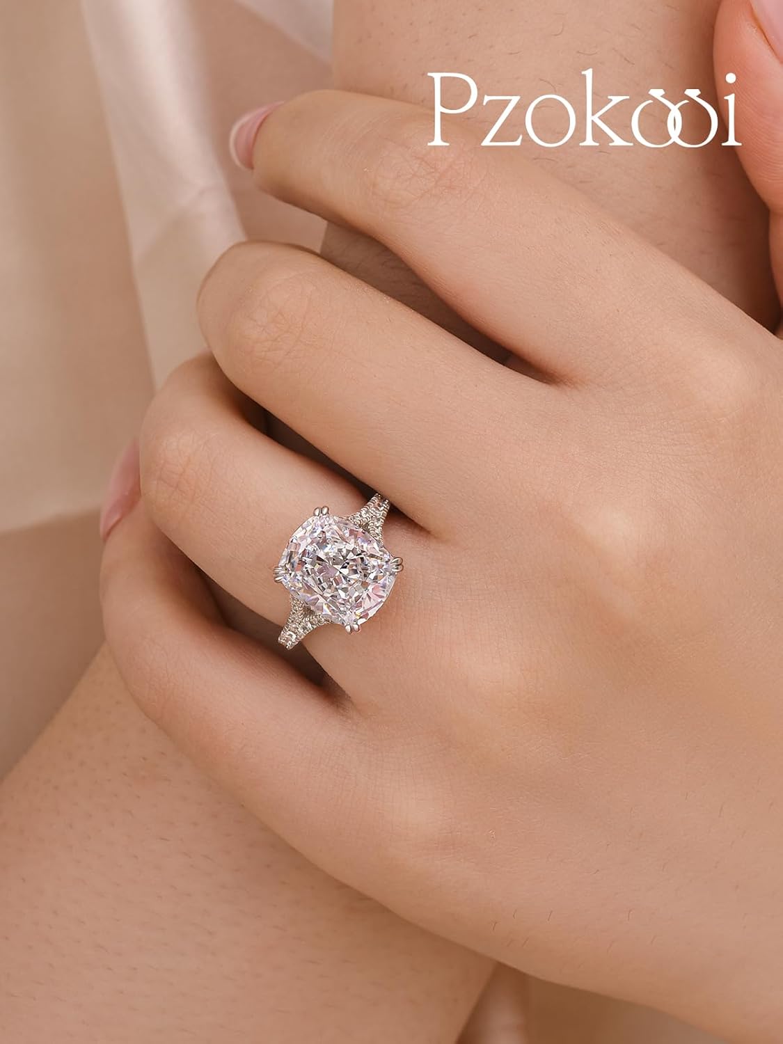 5.0CT Cushion Cut Engagement Ring for Women, Split Shank CZ Simulated Diamond 925 Sterling Silver Promise Ring - Image 2