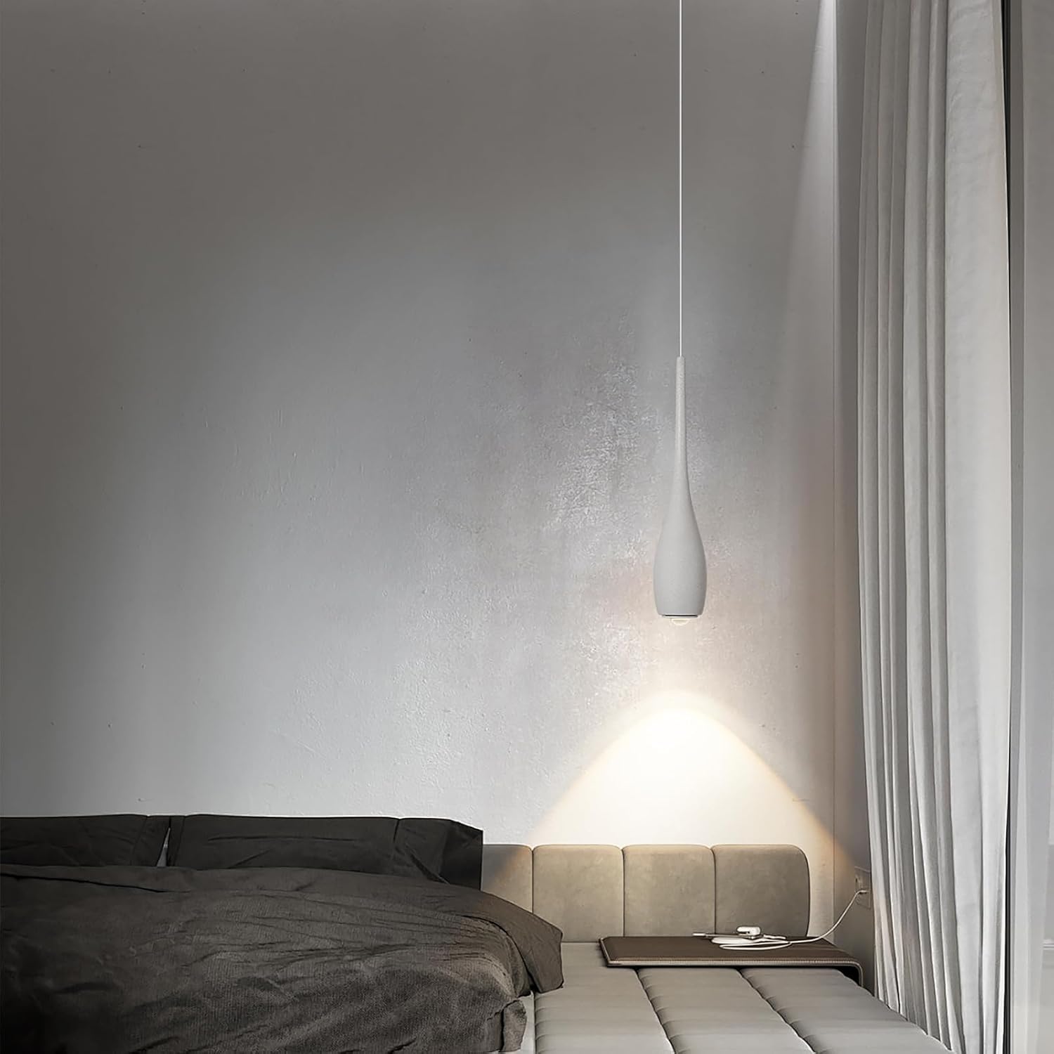 Grey Pendant Light for Kitchen Island, LED Lens Concrete Pendant Light fixtures, Small Modern Industrial Hanging Pendant Light for Over Sink, Bar, Dining Room, Bedside(1-Pack)