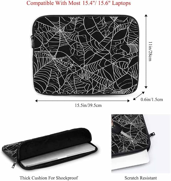 Laptop Sleeve Bag 15.4 15.6 Inch,Halloween Spider Web Black and White Protective Polyester Computer Cases Laptop Cover Briefcase Bag Tablet Travel Cover