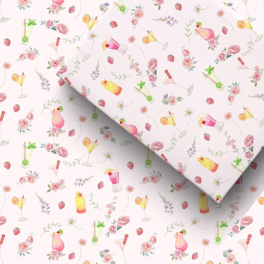 GleeWrap Pink Floral Wrapping Paper for Women, 4 Sheets Luxury Cocktail Party& Floral Pattern Gift Wrap for Her,Birthday,Wedding, Bridal Shower, 70 x 50 cm