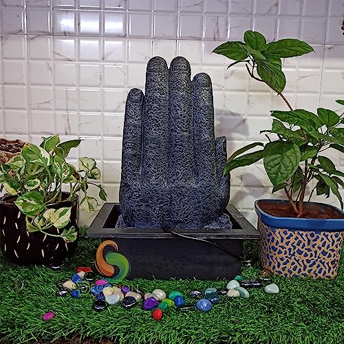 Image of Decorative Table Top Water Fountain for Home Decor /Office /Indoor & Outdoor /Garden /Puja Room /Vaastu with Multicolor LED Light and Adjustable Water Pump (Black-D-024)