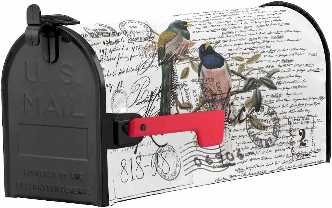 Old Newspaper Mailbox Covers Magnetic Standard Size,Decorative Post Letter Numbers Box Wrap Decoration Covers Small Accessories for Garden Yard Outdoor Décor Animal Birds Antique English Newsprint