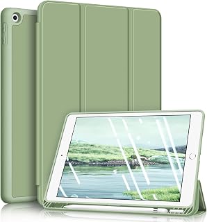 Fintie SlimShell Case for iPad 9th / 8th / 7th Generation (2021/2020/2019 Model) 10.2 Inch - [Built-in Pencil Holder] Soft TPU Protective Stand Back Cover with Auto Wake/Sleep (Sage Green)