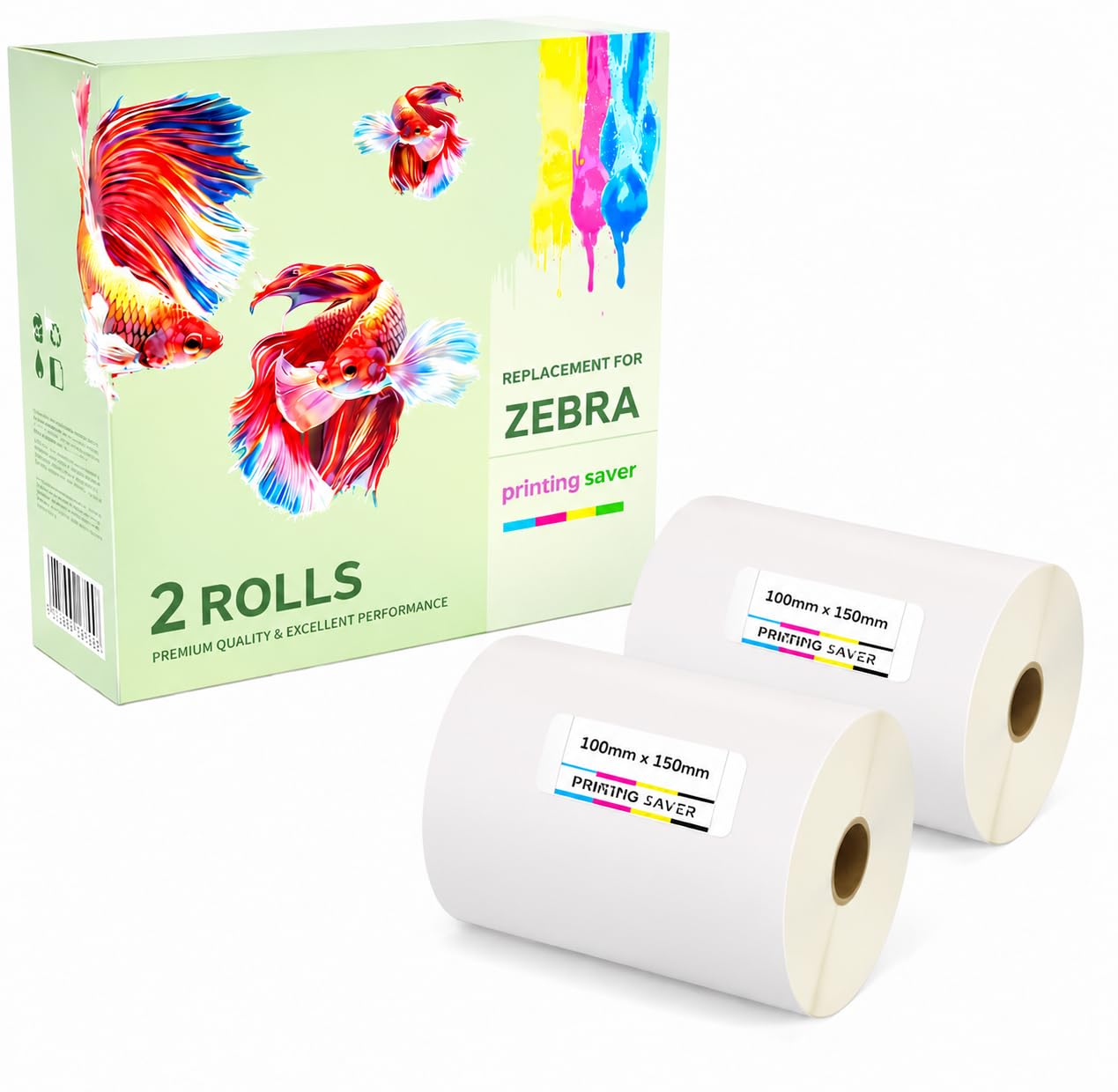 2 Compatible Rolls 100mm x 150mm White Direct Thermal Labels for Zebra GK420d GK420t GC420d GX420d GX420t GC420t GX430t GT800 LP2844 TLP 2844 Citizen CL-S521 CL-S621 CL-S631 (500 Labels per Roll)