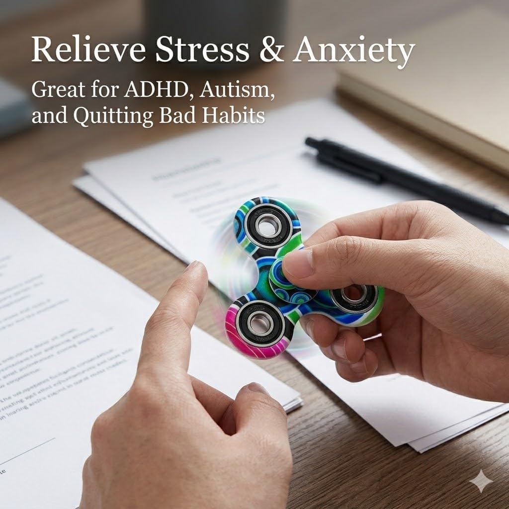 SCIONE Spinner Fidget 12 pièces Jouets Contre Le Stress et l'anxiété Cadeau pour Les Enfants et Les Adultes Jouet à Doigts avec roulement Jouet à Main coloré pour Les Enfants et Les Adultes