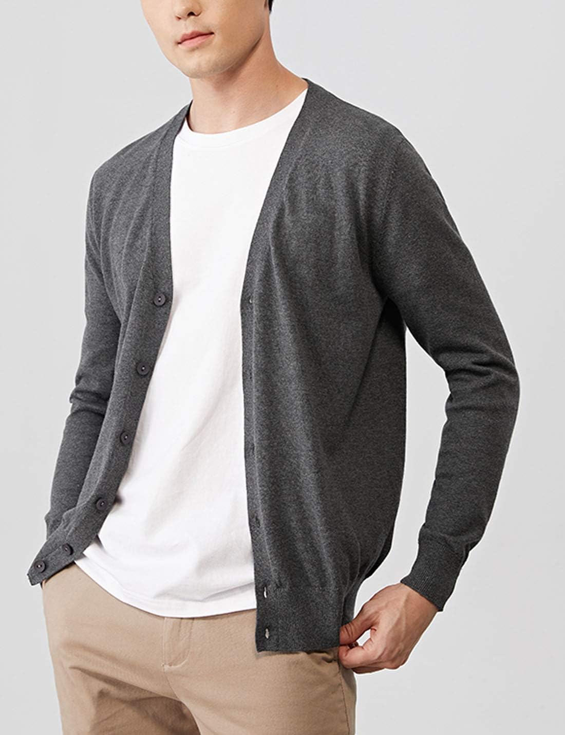 Flygo Men's Basic Slim Fit Long Sleeve Button Front V-Neck Cardigan Sweaters