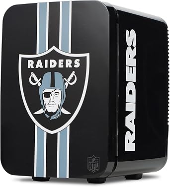 Ukonic NFL Las Vegas Raiders 15-Can Mini Fridge 10L AC/DC Powered, Official Team Colors & Logo, Portable Cooler for Tailgates, Home, Office, or Car