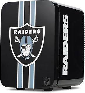 Ukonic NFL Las Vegas Raiders 15-Can Mini Fridge 10L – AC/DC Powered, Official Team Colors & Logo, Portable Cooler for Tailgates, Home, Office, or Car