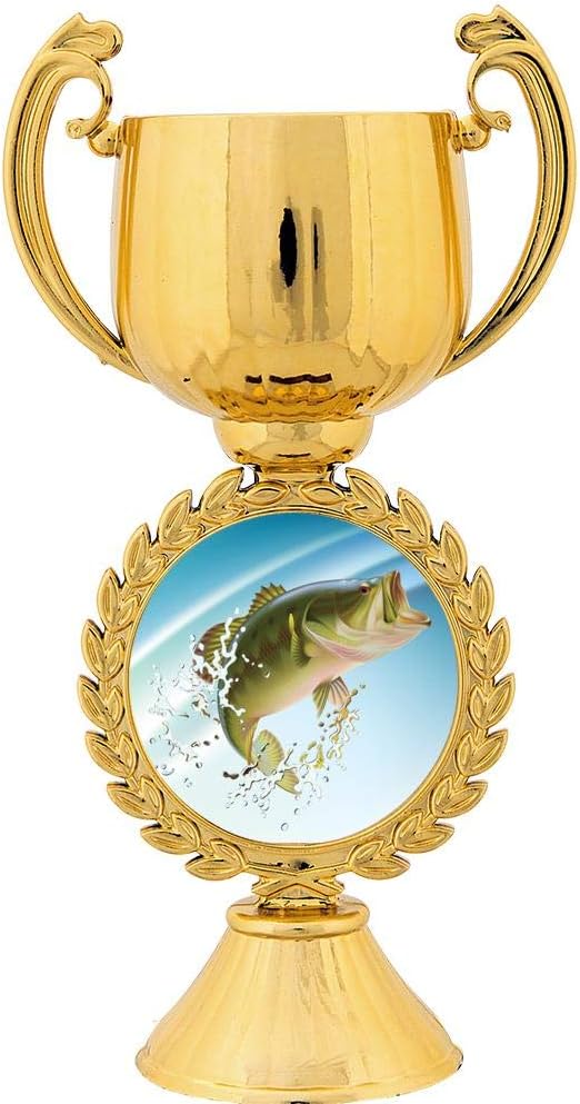 Crown Awards Personalized Fishing Trophy, 7.25" Gold Cup Largemouth Bass Fish Trophies with Free Custom Engraving