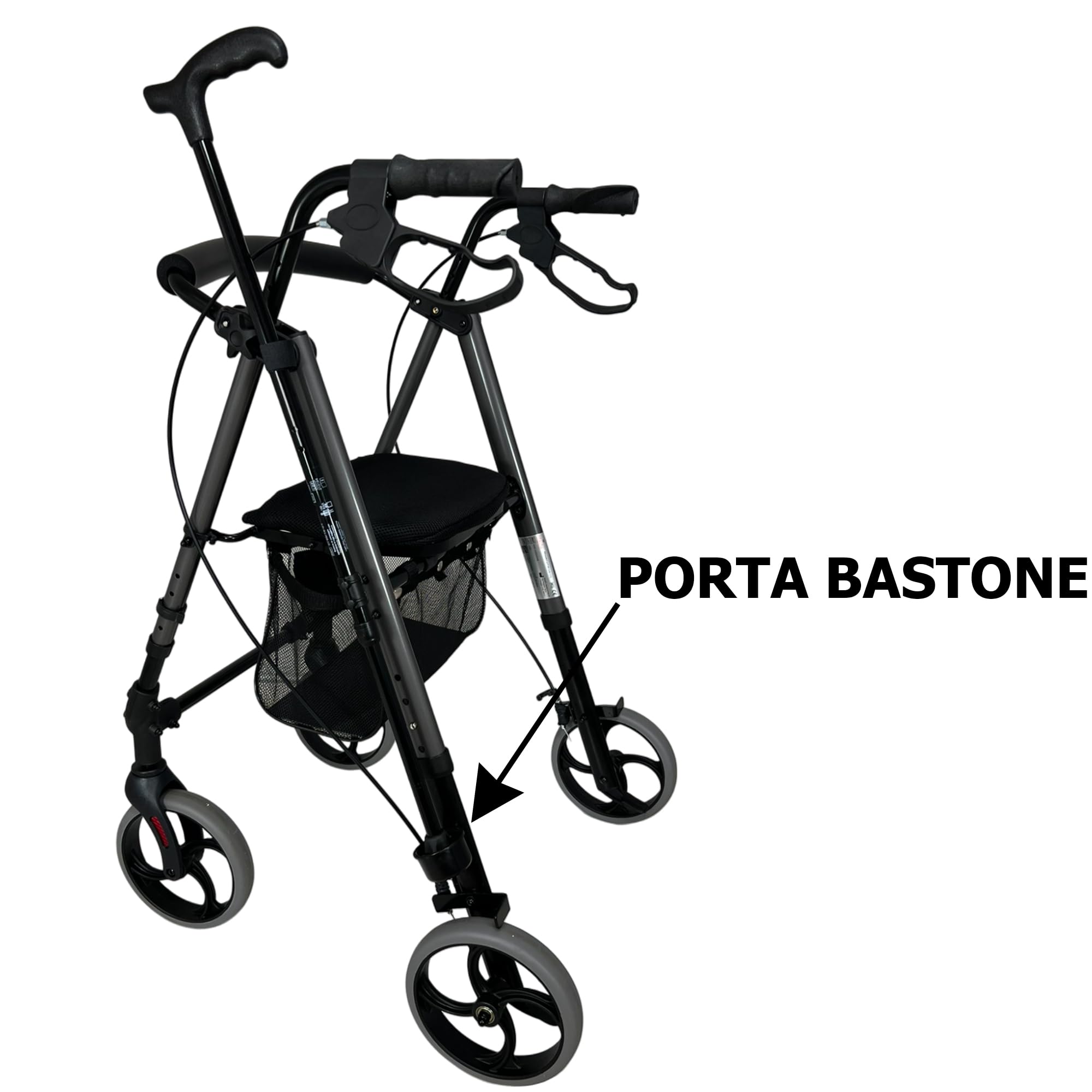Nomad, Deambulatore in alluminio ultraleggero con 4 ruote, cestino e porta bastone incluso, Seduta regolabile in Altezza