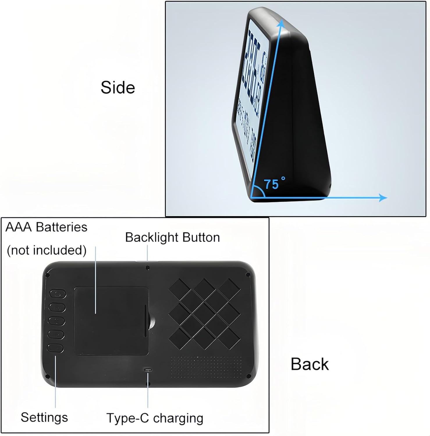 Lancoon Electronic Alarm Clock with Large Screen Touch Soft Backlight Temperature Humidity Week Date Dual Alarm Desktop Easy to Use for Front Desk Home Office