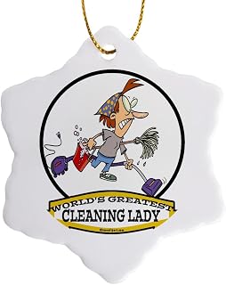 3dRose orn_103043_1 Funny Worlds Greatest Cleaning Lady Cartoon-Snowflake Ornament, 3-Inch, Porcelain